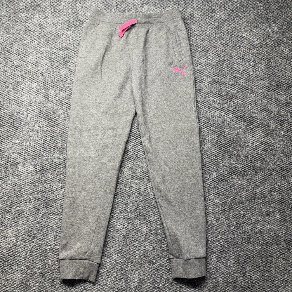PUMA Classics Grey Pink Track Pants Youth Girls Casual Athletic Bottoms Sz 14/16